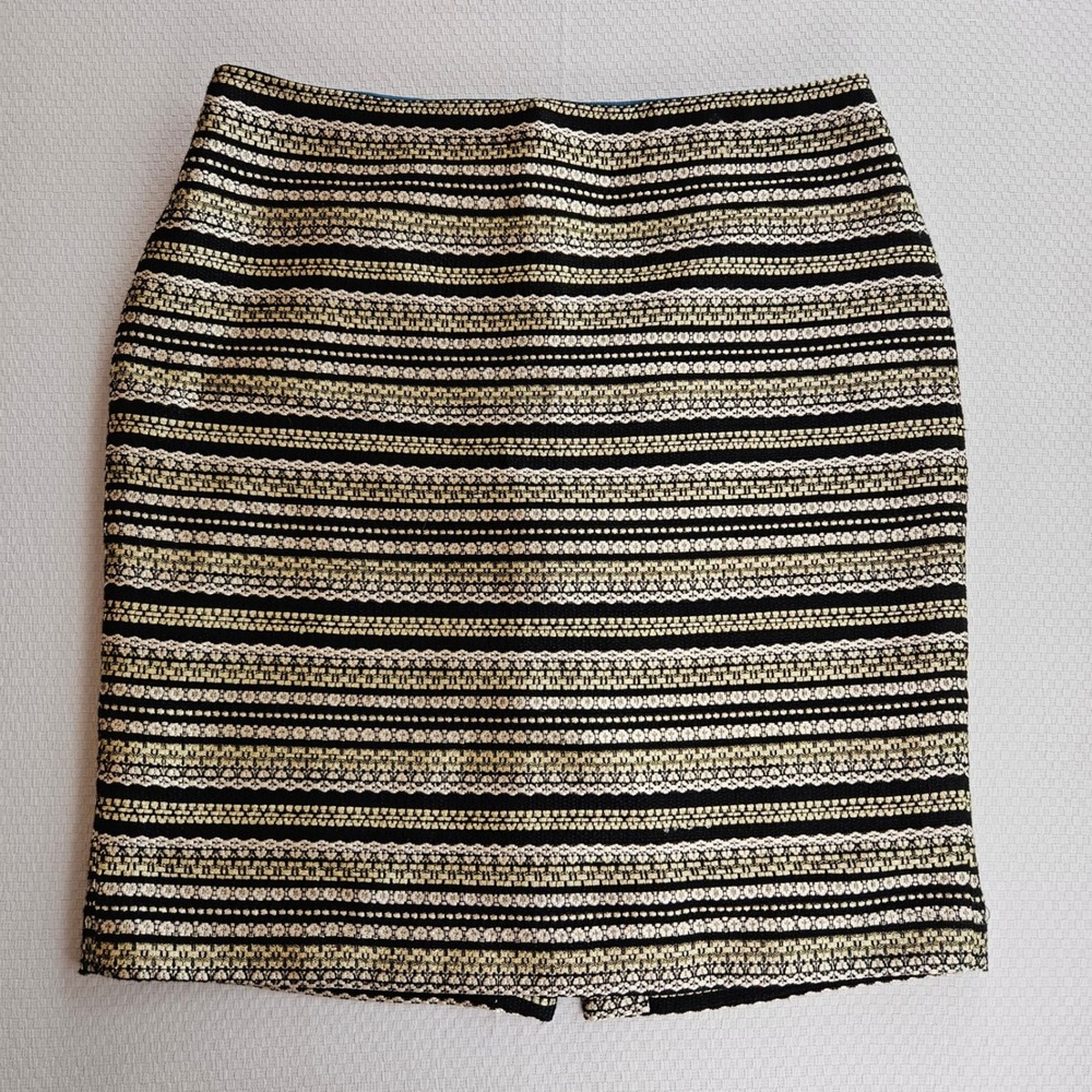 RSVP Talbots Metallic Gold Black Striped Jacquard Pencil Skirt 16 NYE Maximalist